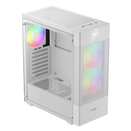 Gamdias Aura GC5 Elite With Digital Display ARGB Mid-Tower Case White.