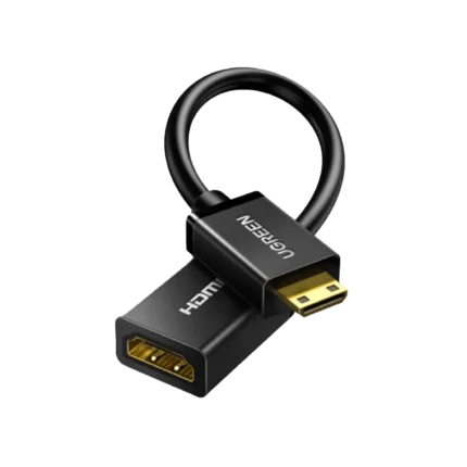 UGREEN 22CM MINI HDMI MALE TO HDMI FEMALE ADAPTER CABLE (BLACK) – 20137 (1Y  WARRANTY)