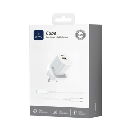 WIWU WI-G018 CUBE 33W A+C FAST CHARGER AND CABLE COMBO TYPE-C TO LIGHTNING WHITE UK